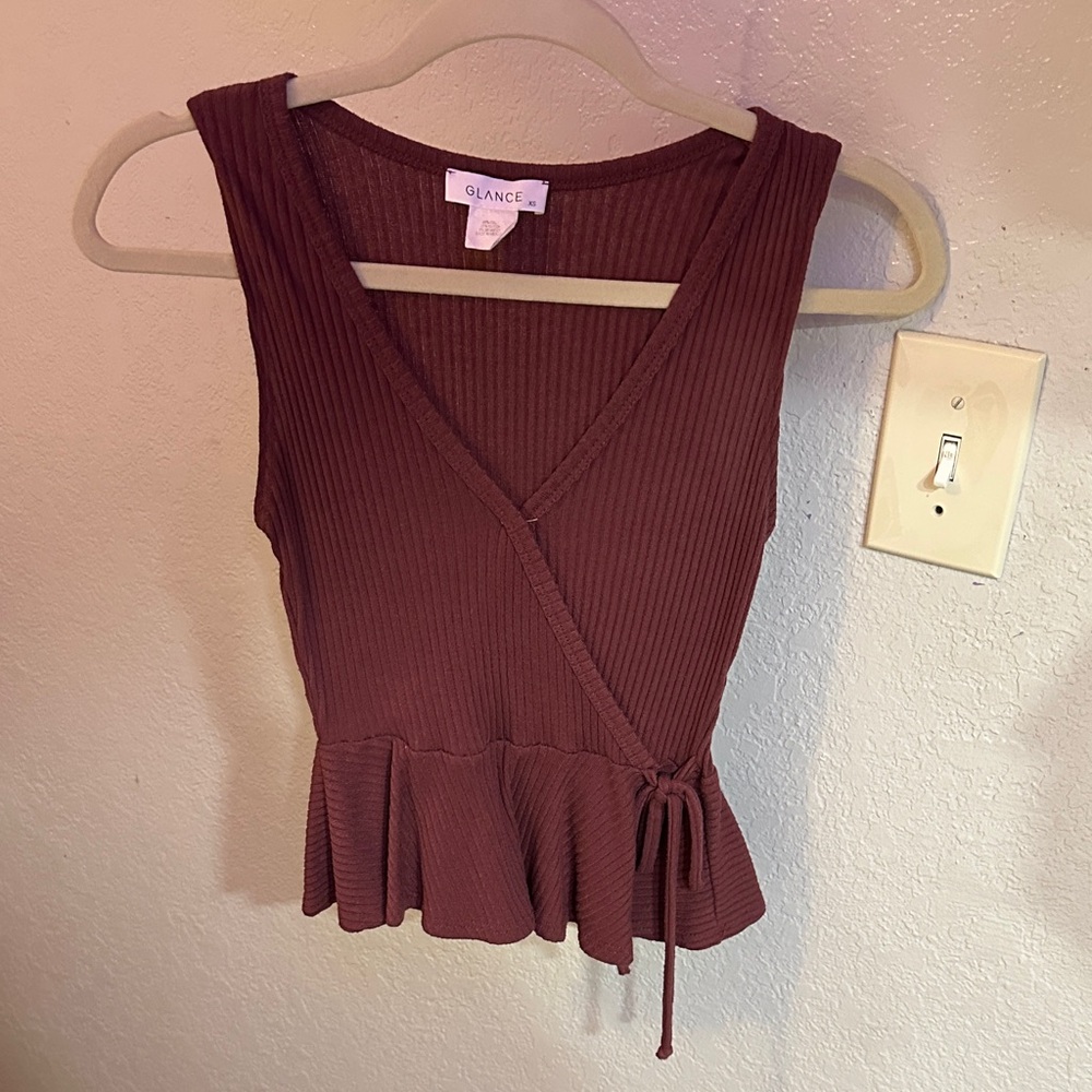 Glance Women's Maroon Peplum Wrap Tank Top